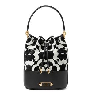 Kate Spade NY Spade Flower Monogram Gramercy Medium Bucket Bag Purse Black $448